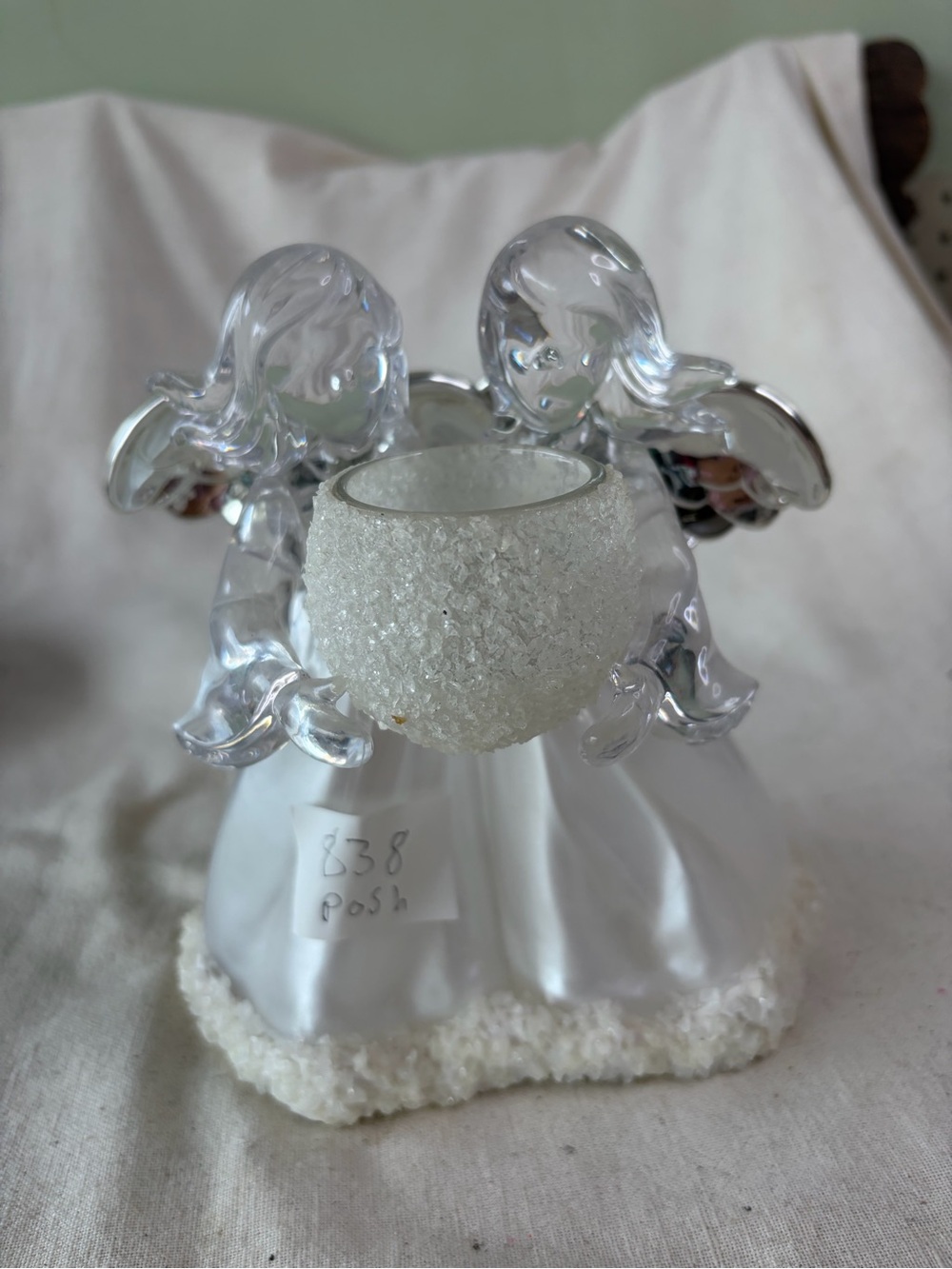 Posh Clear and White Glass Angel Candle Holder